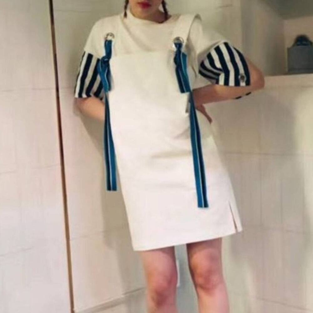🤍 Chic Oversized White Strap Vest Dress w/ Ribbon Detail 🤍